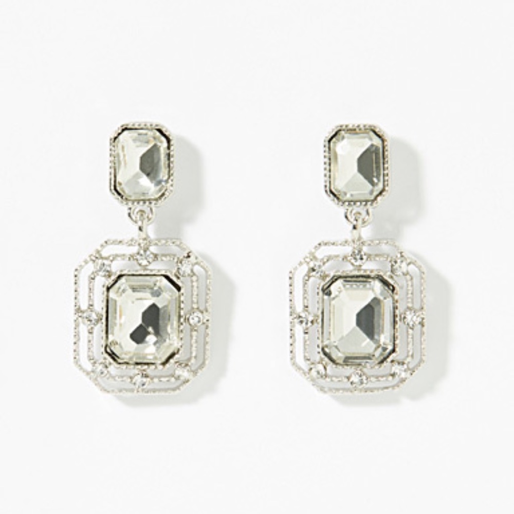 Silvery sparkly shiny rhinestones square earrings NWT